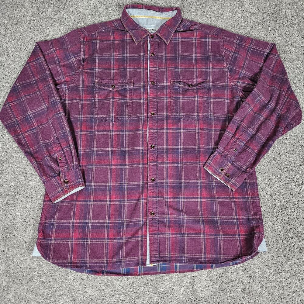 32 Bar Blues Shirt Men's 2XL Maroon Corduroy Button Up Plaid Cabincore Casual